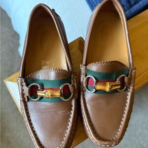 Gucci Tan Leather Loafers with Bamboo Accent
